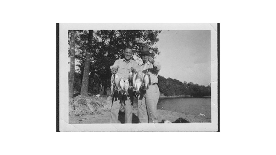 Rex & John Kemp with fish - October 1952
